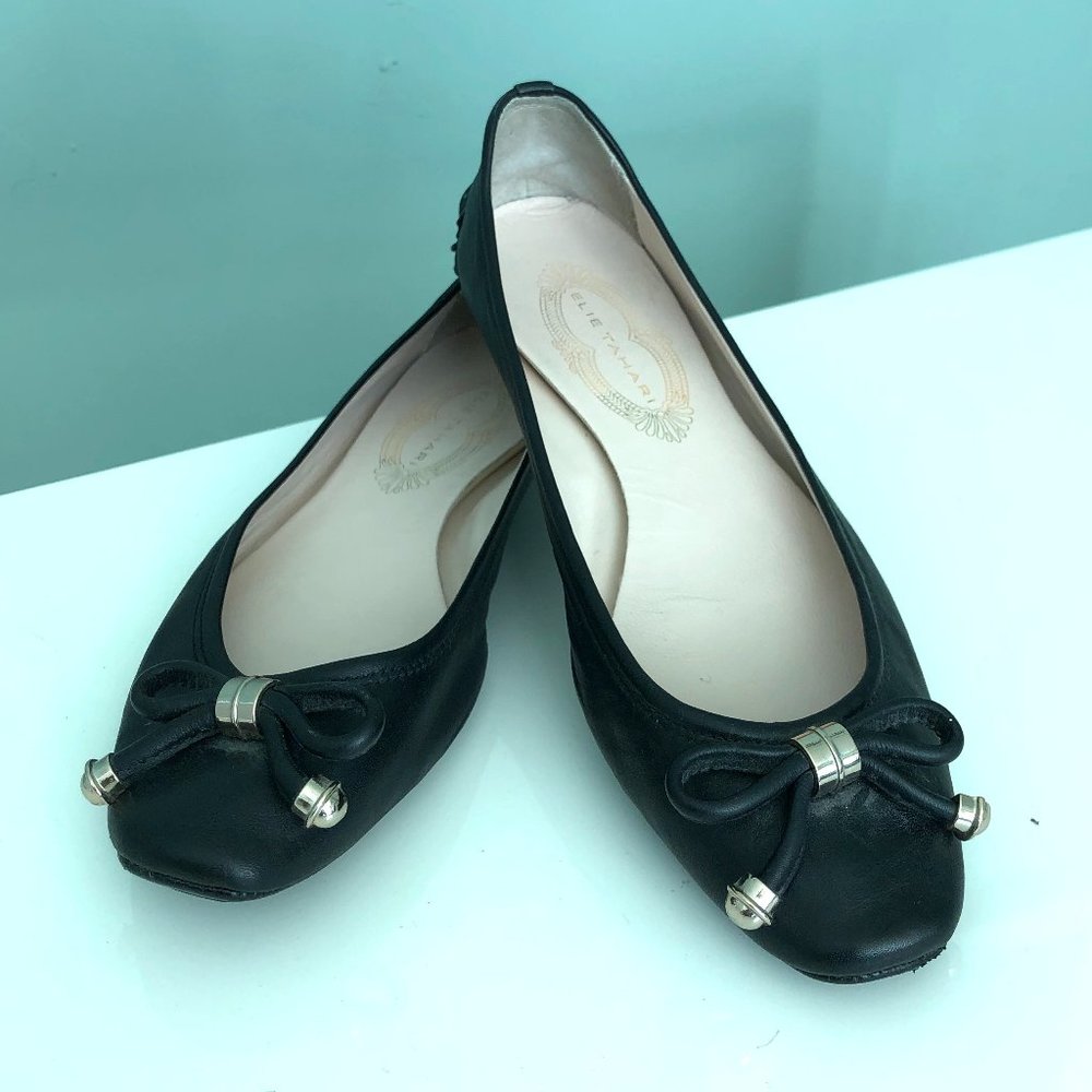 Elie Tahari Black Leather Flats Shoes